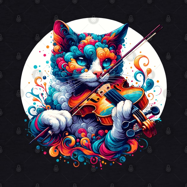 Devon Rex Cat Playing Violin by Graceful Designs